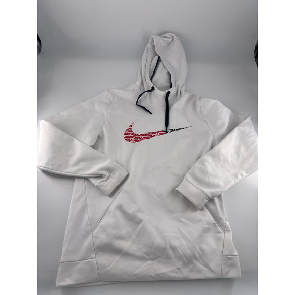 Nike Sweatshirt Mens Medium White Black Red Pullover Hoodie Swoosh Sportswear - Picture 1 of 8